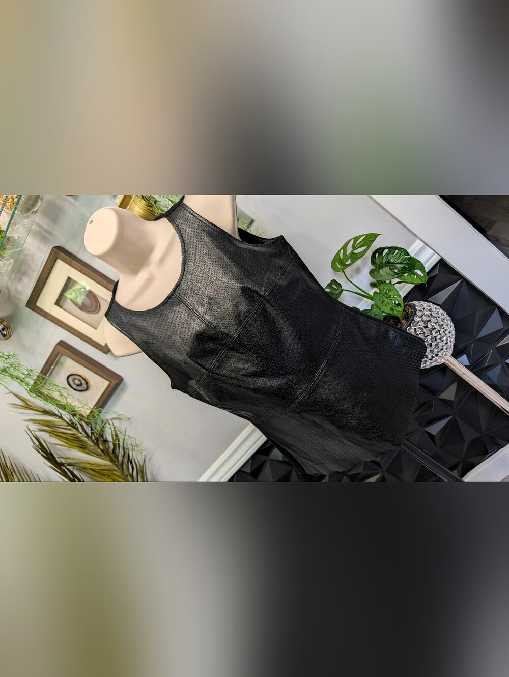 Black Pu Leather Peplum Tank Top XS-SM